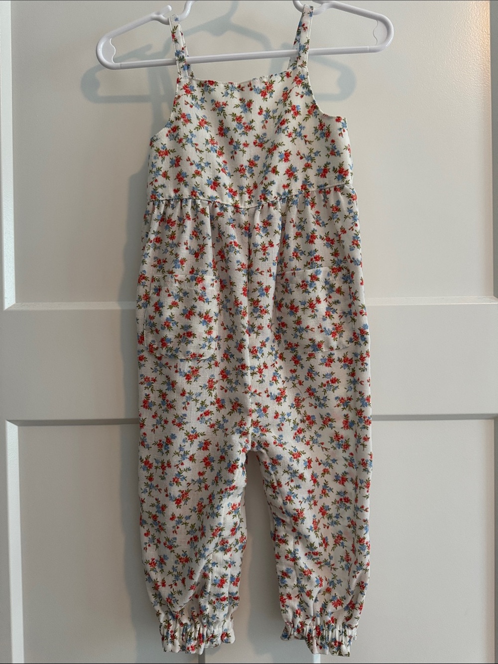 Old Navy White Floral Romper with Red & Blue Flowers